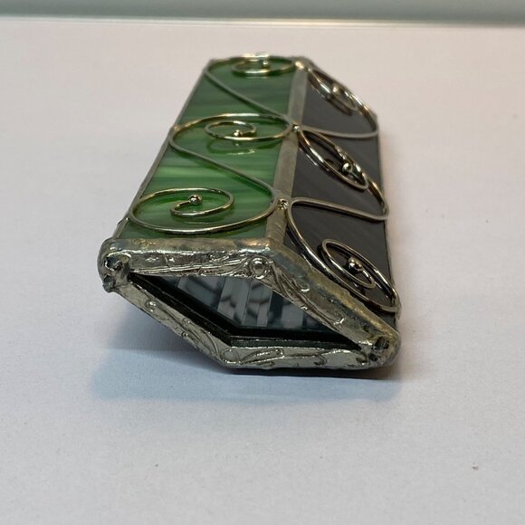 Slag Stained Glass Kaleidoscope Purple Green Art Glass Silver Swirl Accents - Picture 3 of 10